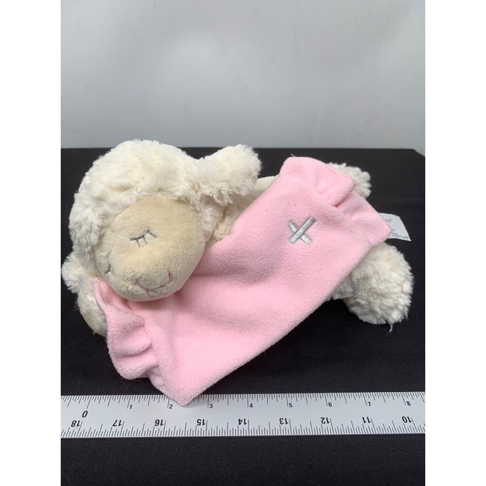 Demdaco Nat & Jules Lay Me Down To Sleep Lamb Plush Toy Pink blanket Silver Cros